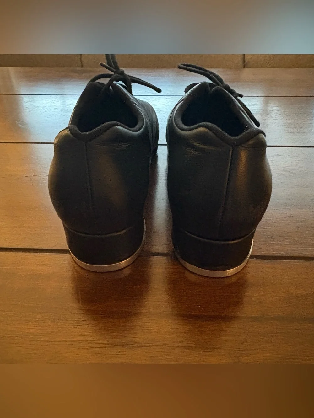 Girls black leather tap dance shoes